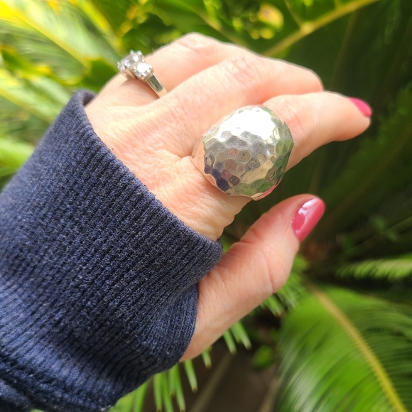 925 Large Hammered Knuckle Sterling Silver Ring, Size 9 - Picture 9 of 10